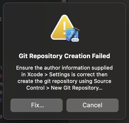 Git Repository Creation Failed - Xcode